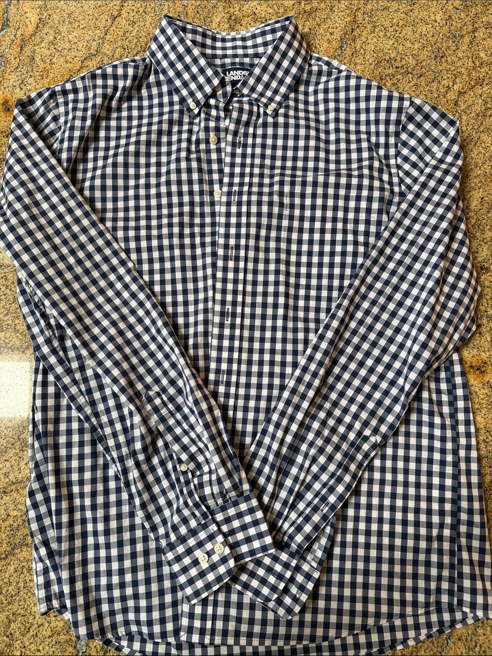 Lands' End Men’s Navy & White Gingham Button-Down Shirt